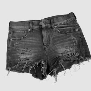 EXPRESS DISTRESSED HIGH-RISE JEAN SHORTS
